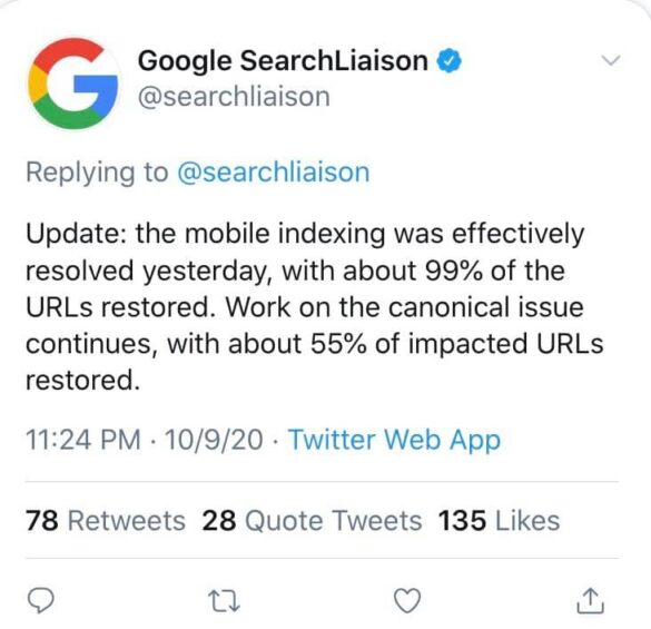 google update indexing